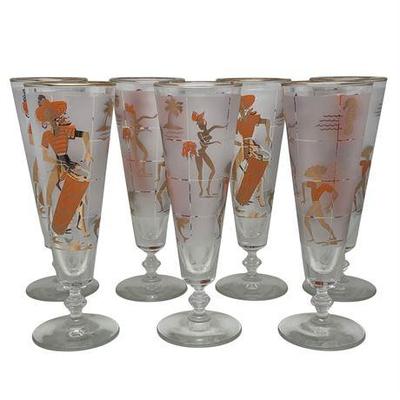 Sale Photo Thumbnail #94: Lot 158  
Libbey Pilsner Gold Calypso Caribbean Glasses (set of 7)