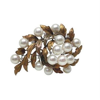 Sale Photo Thumbnail #1: Lot 007-013   
Pearl and Diamond 18K Domed Brooch