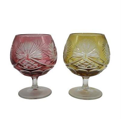 Sale Photo Thumbnail #32: Lot 018   
Colored Glass Goblets with Cut Design (Pair)