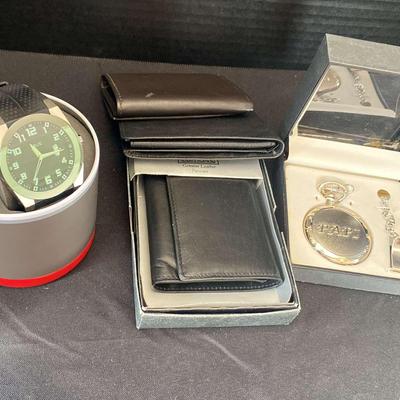 Wallets, Pocket Watch and Relic By Fossil Watch with Black Band In Case