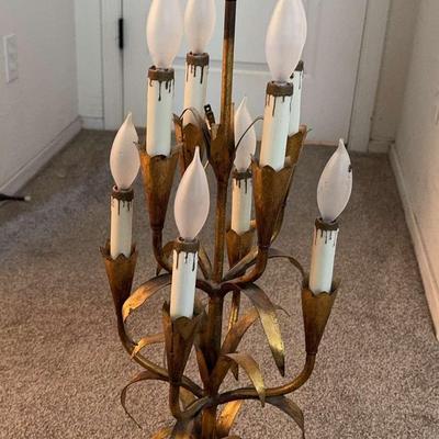 Antique Standing Lamp - Light Fixture Gold Candelabra with Candle Style Bulbs