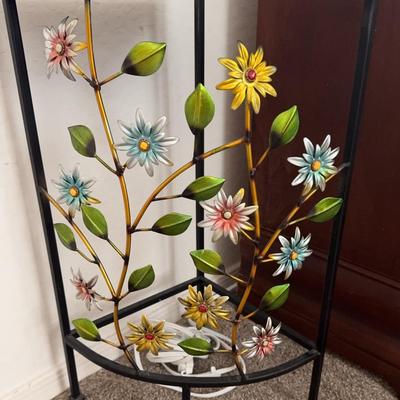 Beautiful Small Metal Corner Table with Floral Designs