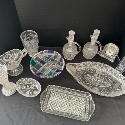 Various Crystal Items - Trays, Bowls, Cup, Clock, Vase