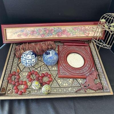 Mosaic Tray, Wall Hooks, Decorative Balls, Flower Painting
