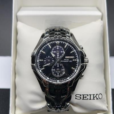 Beautiful Seiko SSC139 Solar Chronograph Men’s Watch - Black Dial And Black Ion SS Case & Bracelet