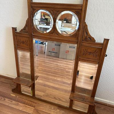 Vintage Wooden Mirror With Shelves