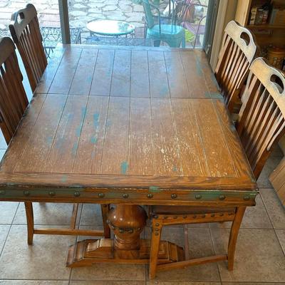 Solid Wood Dining Room Table With Four High Back Chairs With A Leaf