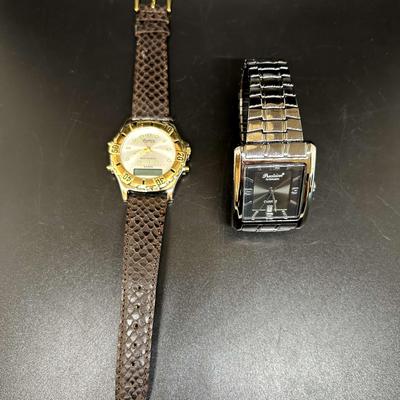 2 Gruen Mens Watches - Precision Silver Gun Metal Rectangle Black Dial & Sport Diver Japan Quartz 
