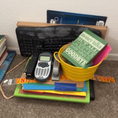 Lot of Misc Office Supplies- Keyboard, Folders, Staplers, Signs, Etc