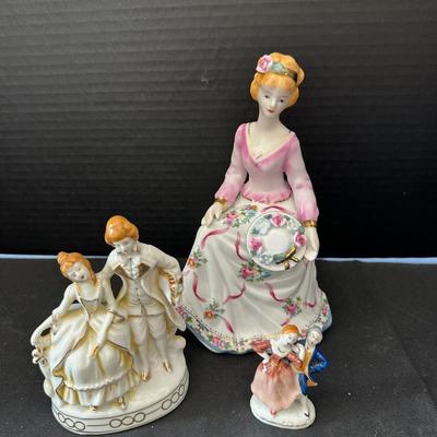 Various Antique Figurines - Porcelain Victorian Woman, Bride & Groom, Man & Woman
