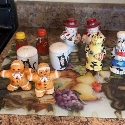 Various Vintage Salt & Pepper Shaker Sets, Tempered Glass Cutting Board