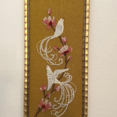 Vintage Embroidered Wall Art - Birds And Florals