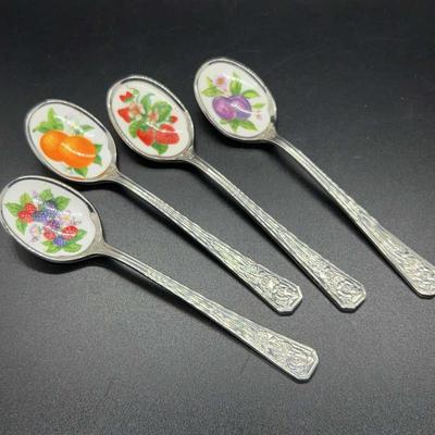 Four - Small Set of Vintage Avon Fruit Jam Jelly Spoons - Natures Best Collector Series