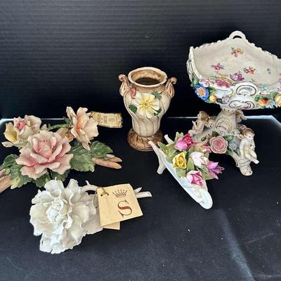 Floral And Garden Themed - Germany Volkstedt Dresden Porcelain Flower Encrusted Centerpiece
