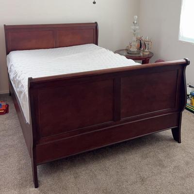 Queen Sleigh Bed Frame With Mattress, Cherrywood