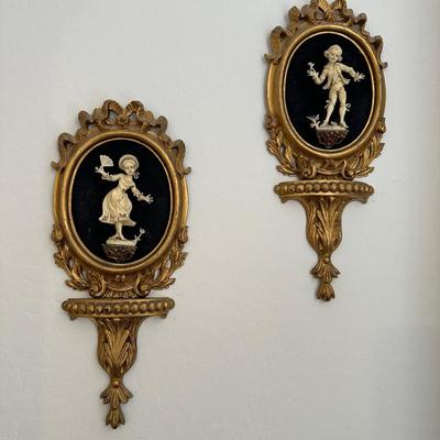 Vintage Italian Wall Plaques In Gold Frames