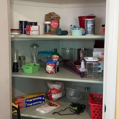 Kitchen Pantry - Cleaning Supplies, Food, Rubbermaid Storage, Salt & Pepper Shakers, Vase