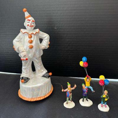 Vintage Aldon Lusterware Fine Porcelain Musical Clown And Lemax Village Collection Set Of 3