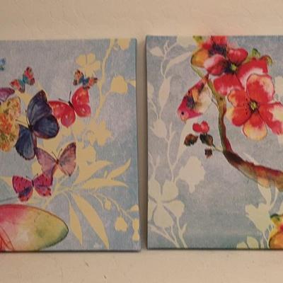 2 Canvas Prints Butterflies And Flowers