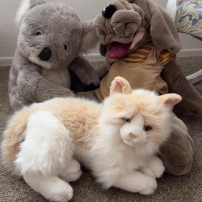 3 Larger Size Plush Animals - Koala, Cat, And Dog