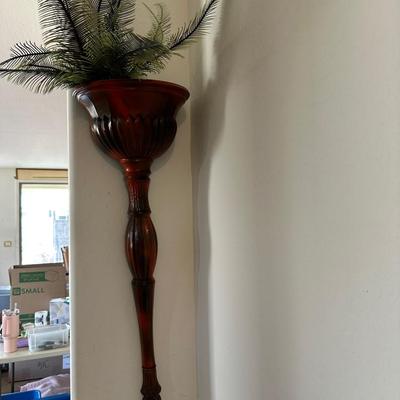 Wood Look Wall Hanging Planter With Faux Plant 