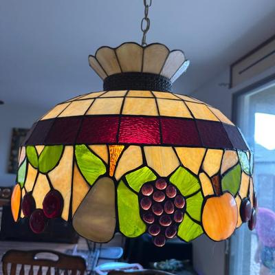 Beautiful Vintage Tiffany Style Stained Glass Chandelier - Depicting Fruits