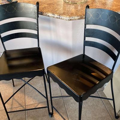 Two Black Iron Bar Stools - VERY Heavy - Scallop Design on Bottom