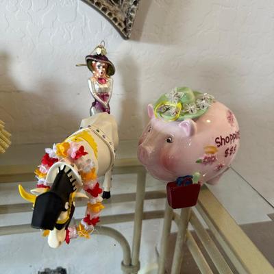 Various Collectibles - Rock n Roll Elvis CowParade Cow, Ceramic Piggy Bank, Dream Dazzlers Ornament