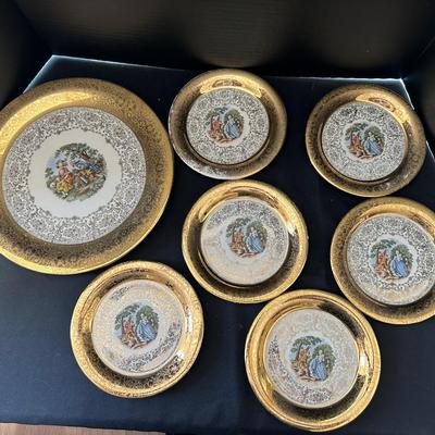 Homer Laughlin China - Vintage Sabin Crest-O-Gold Plate Set, Bridgerton Style