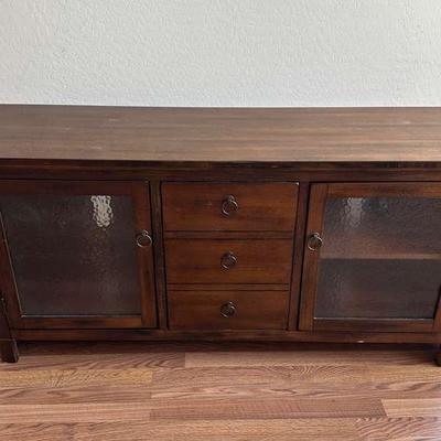 Wooden TV Stand With Glass Cabinets