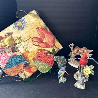 Various Bird Items - Figurines, Wooden Art, Easel/Stand