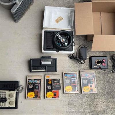 KKS069 Vintage ColecoVision Console Lot - Expansion Module #1, Steering Wheel, Joystick & Games
