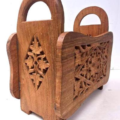 Collapsible Carved Wood Magazine Rack