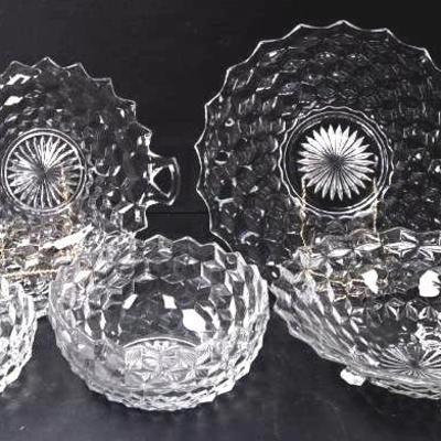 "Fostoria" Serving Bowls, Cake Plate, & Serving Platter