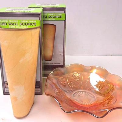 "Jeanette Marigold" Glass Bowl & LED Wall Sconces