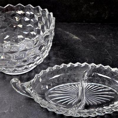 "Fostoria" American Patterned Nappy Bowl & Relish Dish