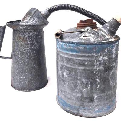 Vintage Galvanized Oil Can and Gas Can