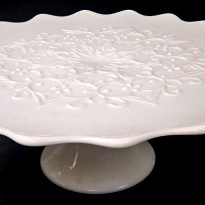 Milk Glass Spanish Lace Design Pedestal Cake Stand 