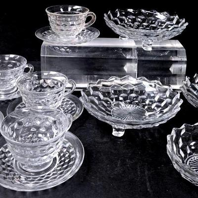 "Fostoria" Cup & Saucer Set, Candy Dishes, & Trinket Dish