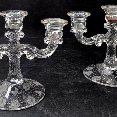 "Cambridge" Etched Candlestick Holders