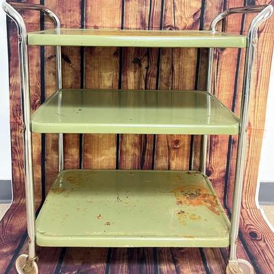 Mid-Century Green Metal Rolling Cart