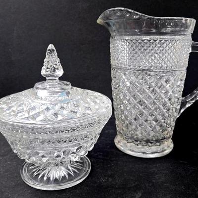 Diamond Patterned Pitcher & Candy Dish