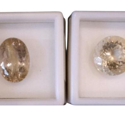 11 CT Yellow Labradorite, 10.5 CT OV Rutilated Quartz