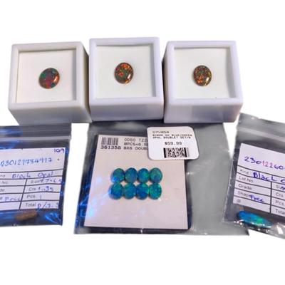Various Sizes/Types Opals: Synthetic And Created Black Opals, Two Probably Natural Black Opals