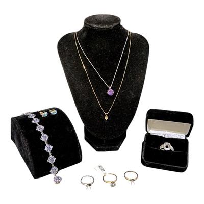 14K Jewelry Lot - 2 necklaces, 1 bracelet, 1 set of earrings, 4 rings 