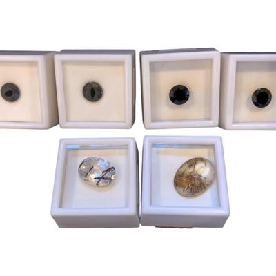 Four Round Black Spinel 4.5 CT, Oval Buff Cut Dendritic Qtz 22x16mm, Oval Tourmalinated Qtz 11.0 CT