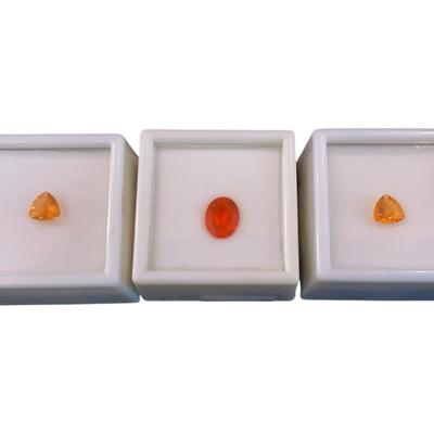 Mexican Fire Opals: Two 0.60CT 7x7mm Trillion Cut, 1.3CT 10x8mm Oval
