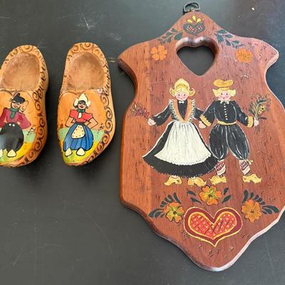 Vintage Dutch Wooden Shoes And A Dutch Wooden Plaque 