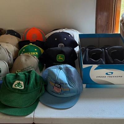 A Large Collection Of Ball Caps, A Box Full Of Winter Gloves And Scarfs, A Box Full Of Work Gloves