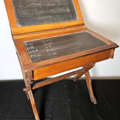 Antique Children's Desk -Triple Lid - Includes Slate, Rulers & Books 